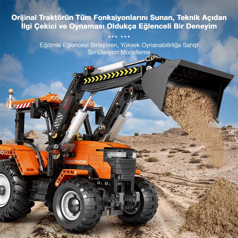 Reobrix Technic 22024 Kepçeli Traktör (Loading Tractor) Kumanda&Motorlu Yaratıcı Yapı Blok Seti Building Blocks- 1496 Parça