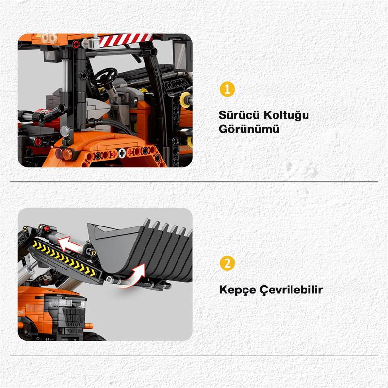 Reobrix Technic 22024 Kepçeli Traktör (Loading Tractor) Kumanda&Motorlu Yaratıcı Yapı Blok Seti Building Blocks- 1496 Parça