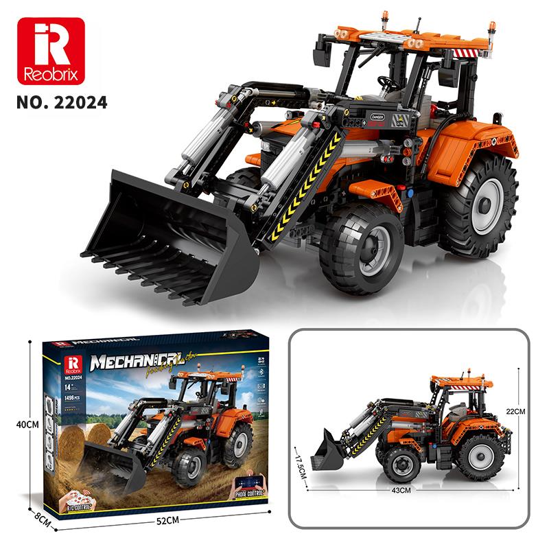 Reobrix Technic 22024 Kepçeli Traktör (Loading Tractor) Kumanda&Motorlu Yaratıcı Yapı Blok Seti Building Blocks- 1496 Parça
