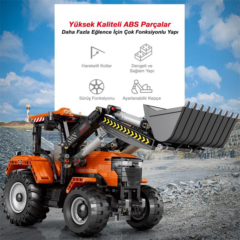 Reobrix Technic 22024 Kepçeli Traktör (Loading Tractor) Kumanda&Motorlu Yaratıcı Yapı Blok Seti Building Blocks- 1496 Parça