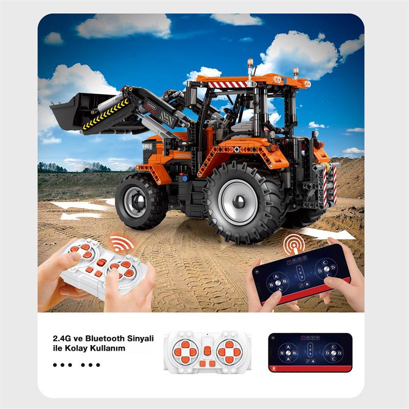 Reobrix Technic 22024 Kepçeli Traktör (Loading Tractor) Kumanda&Motorlu Yaratıcı Yapı Blok Seti Building Blocks- 1496 Parça