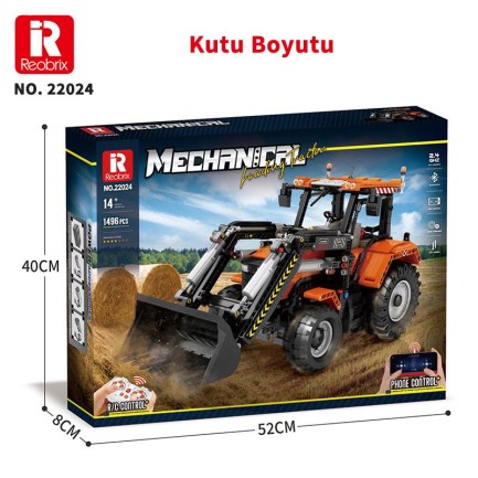 Reobrix Technic 22024 Kepçeli Traktör (Loading Tractor) Kumanda&Motorlu Yaratıcı Yapı Blok Seti Building Blocks- 1496 Parça - Thumbnail