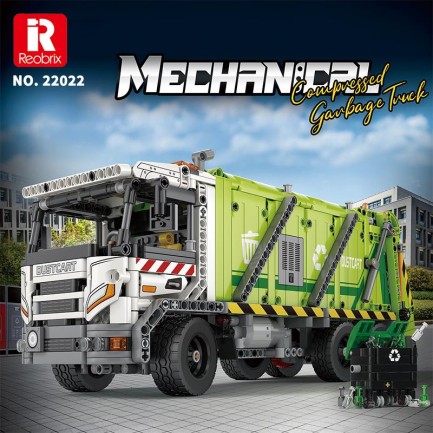 Reobrix Technic 22022 Çöp Toplama Kamyonu (Garbage Truck) Kumanda&Motorlu Yaratıcı Yapı Blok Seti Building Blocks - 1468 Parça - Thumbnail