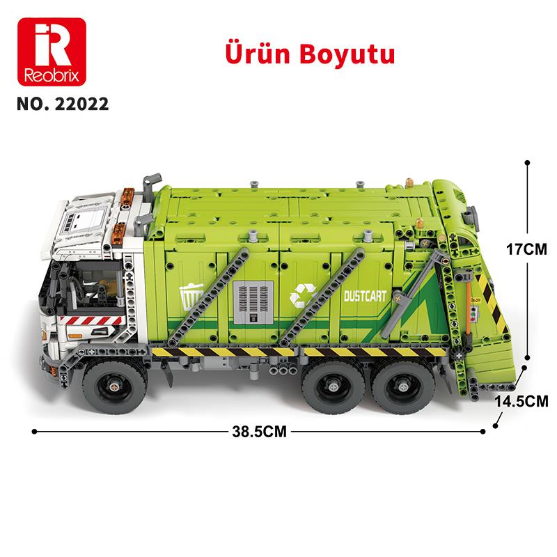 Reobrix Technic 22022 Çöp Toplama Kamyonu (Garbage Truck) Kumanda&Motorlu Yaratıcı Yapı Blok Seti Building Blocks - 1468 Parça