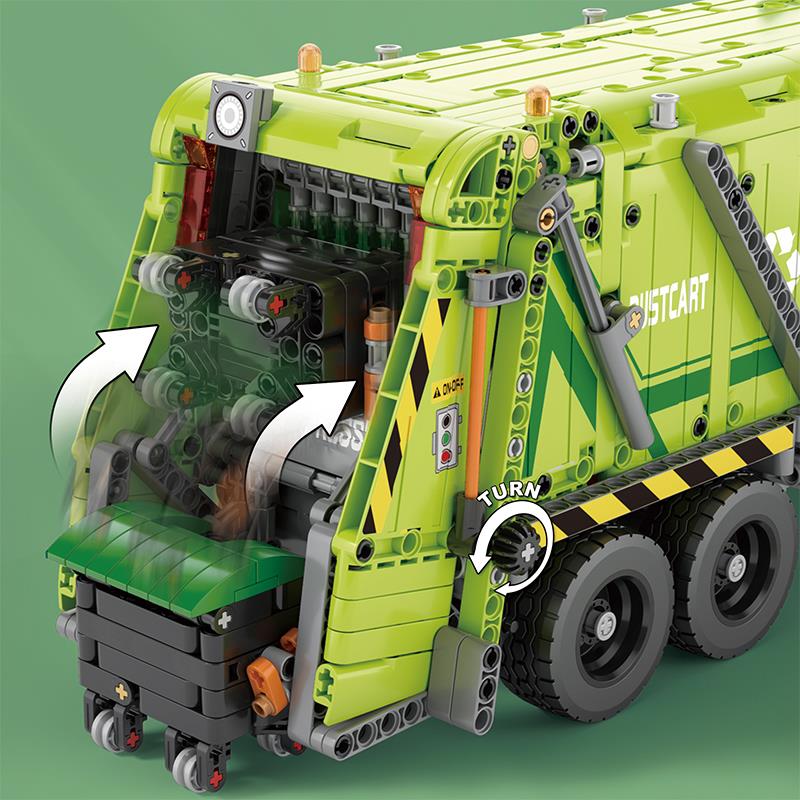 Reobrix Technic 22022 Çöp Toplama Kamyonu (Garbage Truck) Kumanda&Motorlu Yaratıcı Yapı Blok Seti Building Blocks - 1468 Parça
