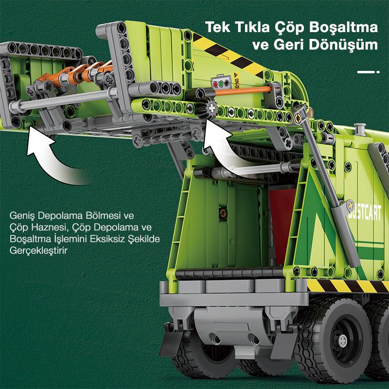 Reobrix Technic 22022 Çöp Toplama Kamyonu (Garbage Truck) Kumanda&Motorlu Yaratıcı Yapı Blok Seti Building Blocks - 1468 Parça