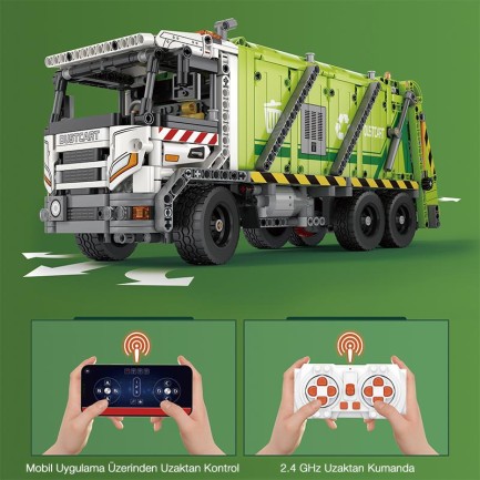 Reobrix Technic 22022 Çöp Toplama Kamyonu (Garbage Truck) Kumanda&Motorlu Yaratıcı Yapı Blok Seti Building Blocks - 1468 Parça - Thumbnail
