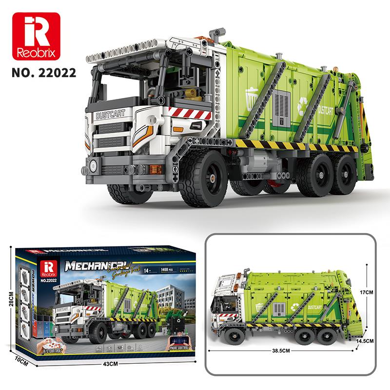 Reobrix Technic 22022 Çöp Toplama Kamyonu (Garbage Truck) Kumanda&Motorlu Yaratıcı Yapı Blok Seti Building Blocks - 1468 Parça