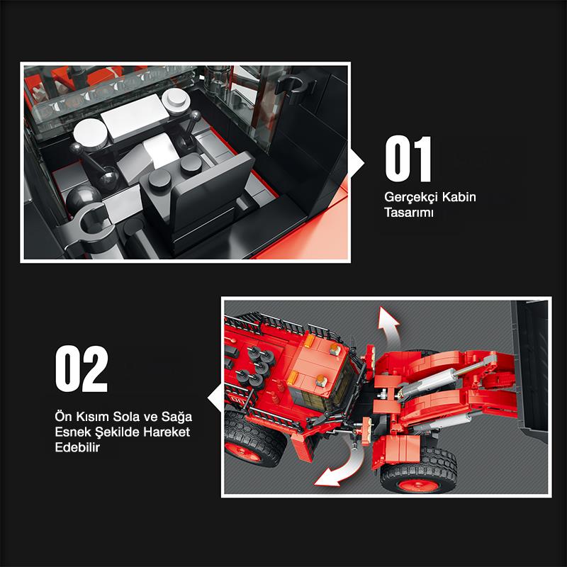 Reobrix Technic 22010 Dozer Kamyon Kumandalı&Motorlu Yaratıcı Yapı Blok Seti Building Blocks (Mechanical Loader)- 1876 Parça