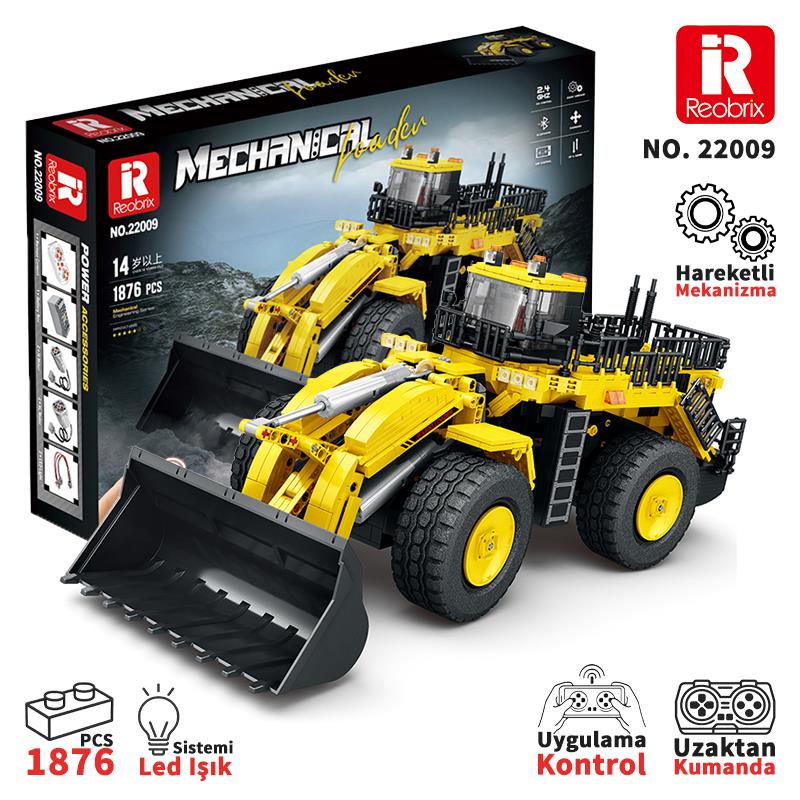 Reobrix 22009 Dozer Kamyon Kumanda&Motorlu Yaratıcı Yapı Blok Seti Building Block (Mechanical Loader)- 1876 Parça