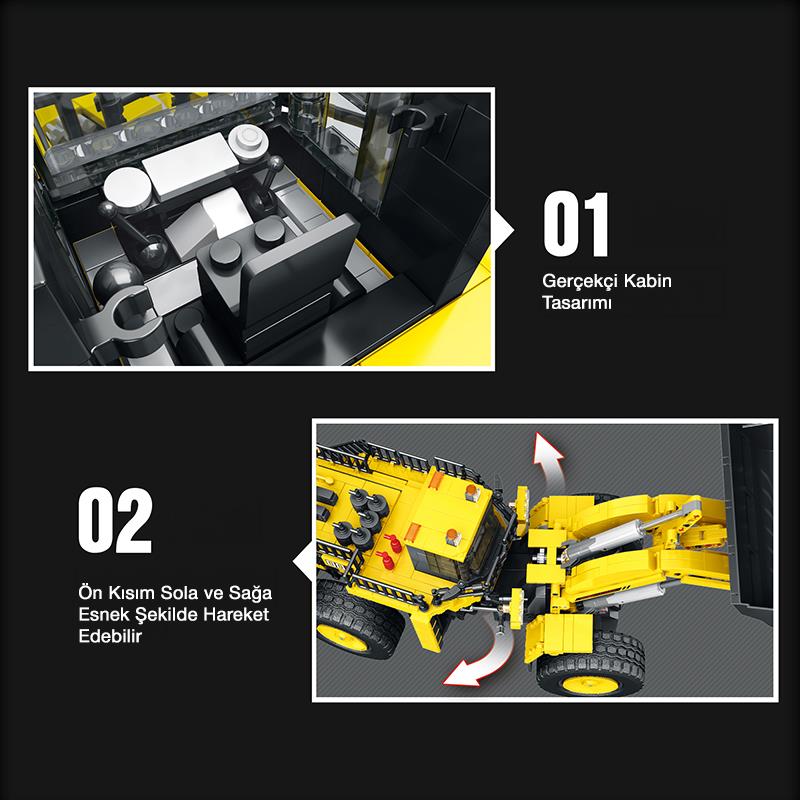 Reobrix 22009 Dozer Kamyon Kumanda&Motorlu Yaratıcı Yapı Blok Seti Building Block (Mechanical Loader)- 1876 Parça