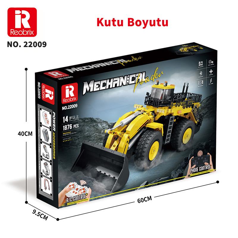 Reobrix 22009 Dozer Kamyon Kumanda&Motorlu Yaratıcı Yapı Blok Seti Building Block (Mechanical Loader)- 1876 Parça