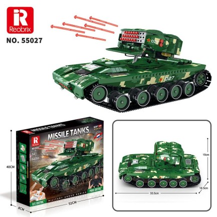 Reobrix 55027 Füze Tank Kumandalı&Motorlu Yaratıcı Yapı Blok Seti Building Blocks (Missile Tanks)- 1449 Parça - Thumbnail