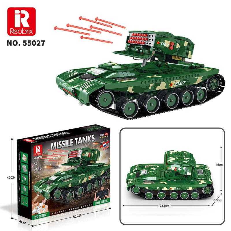 Reobrix 55027 Füze Tank Kumandalı&Motorlu Yaratıcı Yapı Blok Seti Building Blocks (Missile Tanks)- 1449 Parça