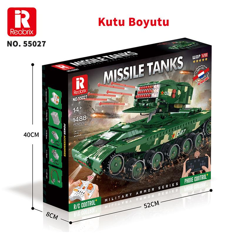 Reobrix 55027 Füze Tank Kumandalı&Motorlu Yaratıcı Yapı Blok Seti Building Blocks (Missile Tanks)- 1449 Parça