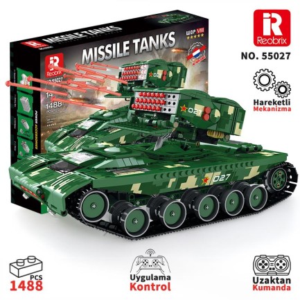 Reobrix - Reobrix 55027 Füze Tank Kumandalı&Motorlu Yaratıcı Yapı Blok Seti Building Blocks (Missile Tanks)- 1449 Parça