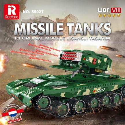 Reobrix 55027 Füze Tank Kumandalı&Motorlu Yaratıcı Yapı Blok Seti Building Blocks (Missile Tanks)- 1449 Parça - Thumbnail