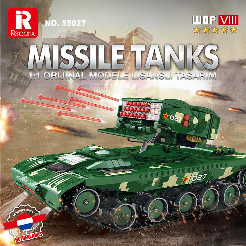 Reobrix 55027 Füze Tank Kumandalı&Motorlu Yaratıcı Yapı Blok Seti Building Blocks (Missile Tanks)- 1449 Parça