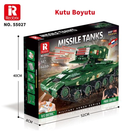 Reobrix 55027 Füze Tank Kumandalı&Motorlu Yaratıcı Yapı Blok Seti Building Blocks (Missile Tanks)- 1449 Parça - Thumbnail