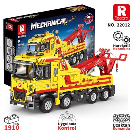 Reobrix - Reobrix Technic 22012 Kurtarma Kamyonu (Wrecker Rescue Truck) Kumanda&Motor Yaratıcı Yapı Blok Seti Building Blocks - 1910 Parça