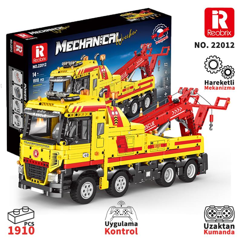 Reobrix Technic 22012 Kurtarma Kamyonu (Wrecker Rescue Truck) Kumanda&Motor Yaratıcı Yapı Blok Seti Building Blocks - 1910 Parça