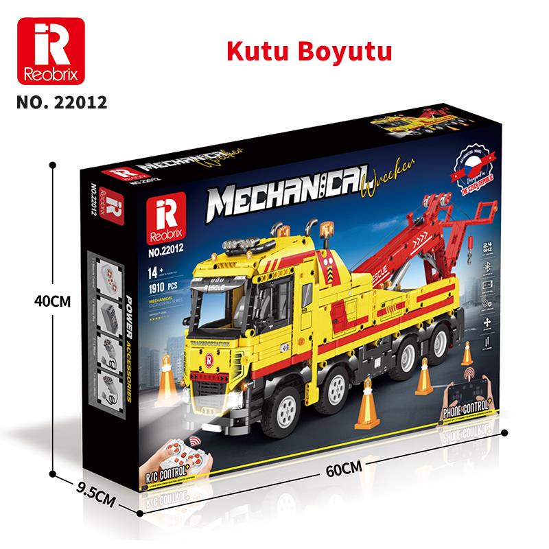 Reobrix Technic 22012 Kurtarma Kamyonu (Wrecker Rescue Truck) Kumanda&Motor Yaratıcı Yapı Blok Seti Building Blocks - 1910 Parça