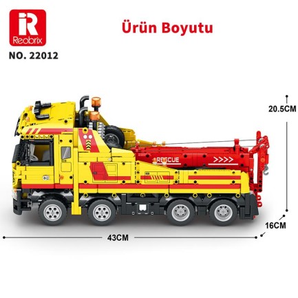 Reobrix Technic 22012 Kurtarma Kamyonu (Wrecker Rescue Truck) Kumanda&Motor Yaratıcı Yapı Blok Seti Building Blocks - 1910 Parça - Thumbnail