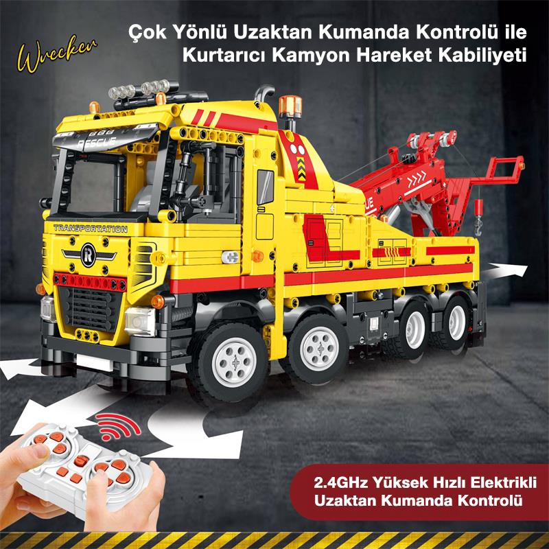 Reobrix Technic 22012 Kurtarma Kamyonu (Wrecker Rescue Truck) Kumanda&Motor Yaratıcı Yapı Blok Seti Building Blocks - 1910 Parça