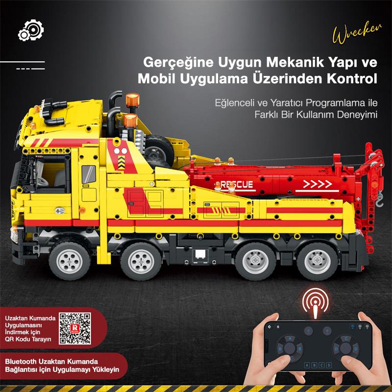 Reobrix Technic 22012 Kurtarma Kamyonu (Wrecker Rescue Truck) Kumanda&Motor Yaratıcı Yapı Blok Seti Building Blocks - 1910 Parça