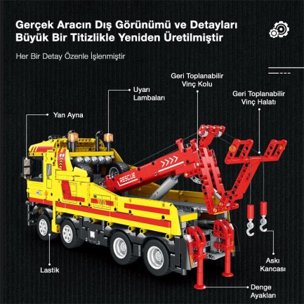 Reobrix Technic 22012 Kurtarma Kamyonu (Wrecker Rescue Truck) Kumanda&Motor Yaratıcı Yapı Blok Seti Building Blocks - 1910 Parça - Thumbnail