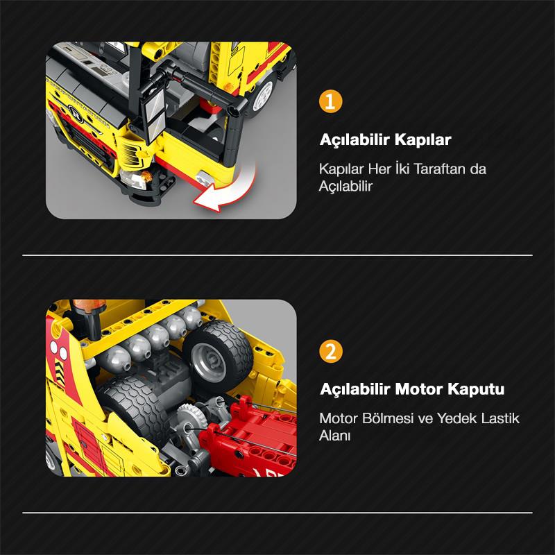 Reobrix Technic 22012 Kurtarma Kamyonu (Wrecker Rescue Truck) Kumanda&Motor Yaratıcı Yapı Blok Seti Building Blocks - 1910 Parça