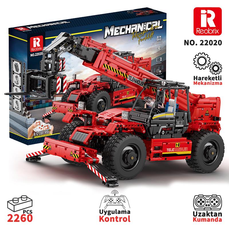 Reobrix Technic 22020 Teleskopik Kollu Forklift (Telescopic Arm Forklift) Kumandalı&Motorlu Yaratıcı Yapı Blok Seti Building Blocks - 2096 Parça
