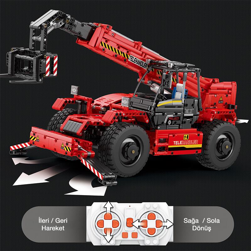 Reobrix Technic 22020 Teleskopik Kollu Forklift (Telescopic Arm Forklift) Kumandalı&Motorlu Yaratıcı Yapı Blok Seti Building Blocks - 2096 Parça