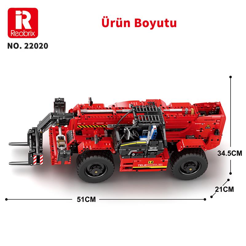 Reobrix Technic 22020 Teleskopik Kollu Forklift (Telescopic Arm Forklift) Kumandalı&Motorlu Yaratıcı Yapı Blok Seti Building Blocks - 2096 Parça