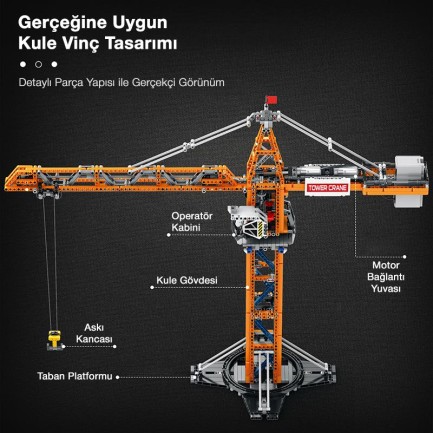 Reobrix Technic 22013 Kule Vinci Kumanda&Motor Yaratıcı Yapı Blok Seti Building Blocks (Tower Crane)- 1176 Parça - Thumbnail