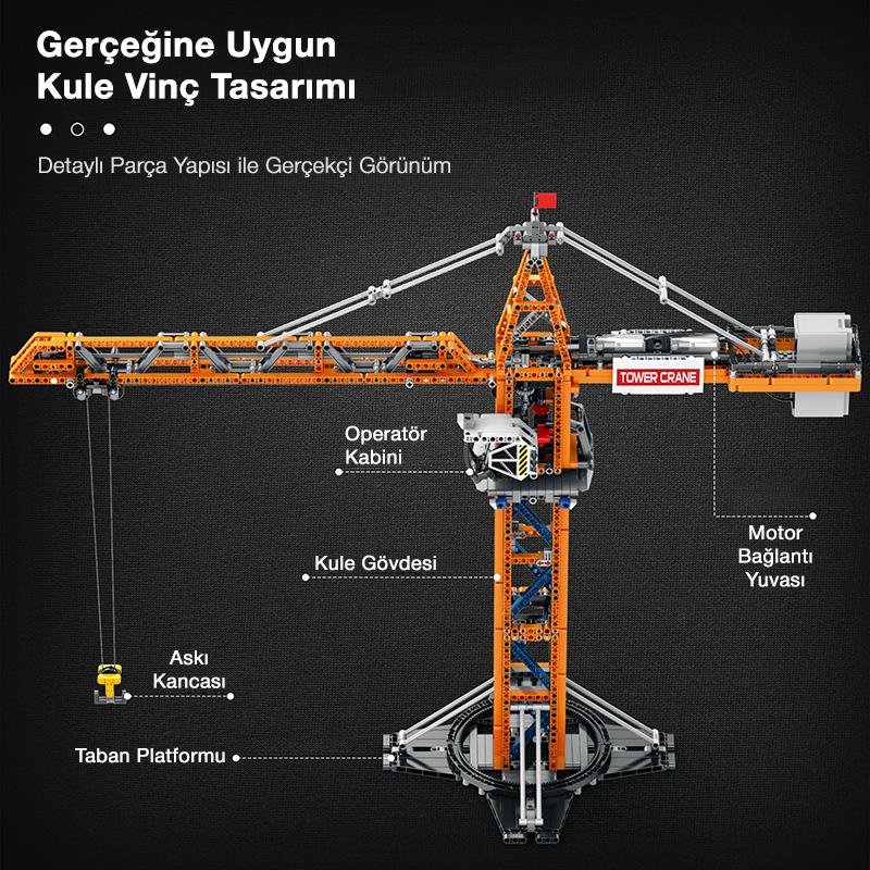 Reobrix Technic 22013 Kule Vinci Kumanda&Motor Yaratıcı Yapı Blok Seti Building Blocks (Tower Crane)- 1176 Parça