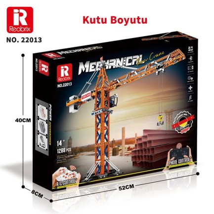 Reobrix Technic 22013 Kule Vinci Kumanda&Motor Yaratıcı Yapı Blok Seti Building Blocks (Tower Crane)- 1176 Parça - Thumbnail
