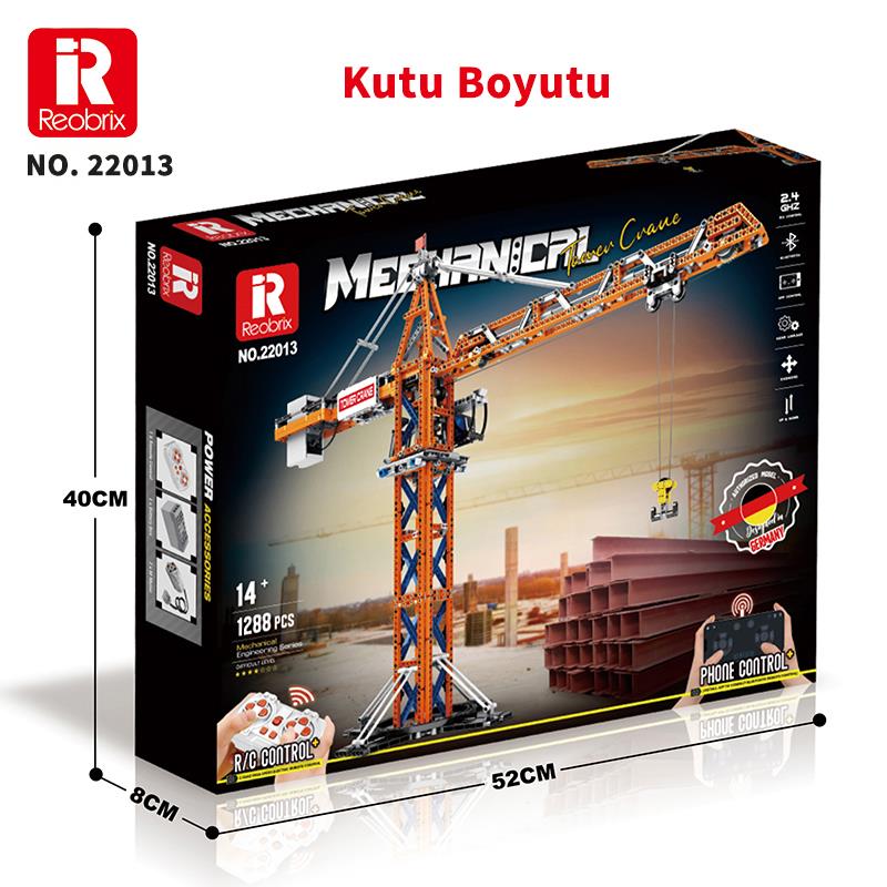 Reobrix Technic 22013 Kule Vinci Kumanda&Motor Yaratıcı Yapı Blok Seti Building Blocks (Tower Crane)- 1176 Parça