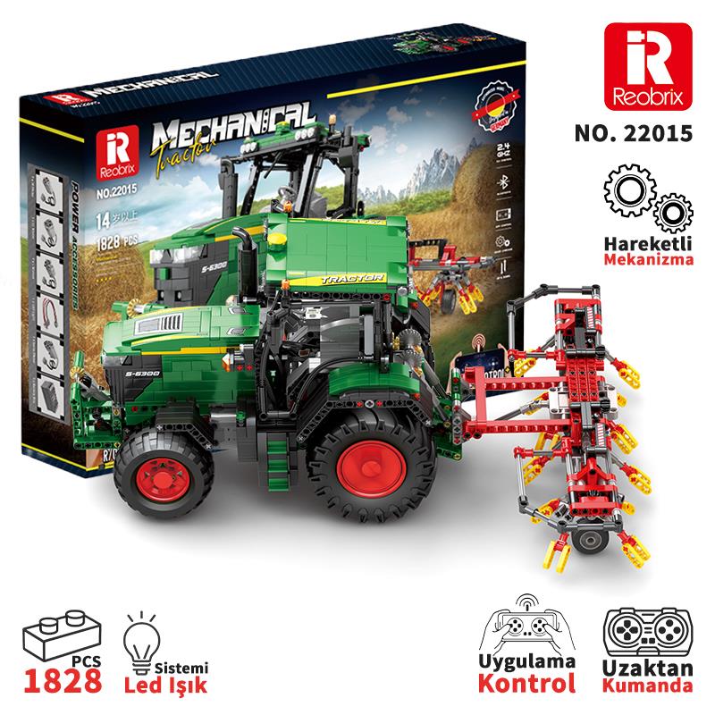 Reobrix Technic 22015 RC Traktör (John Deere 6130 R) Kumanda&Motorlu Yaratıcı Yapı Blok Seti Building Blocks - 1664 Parça