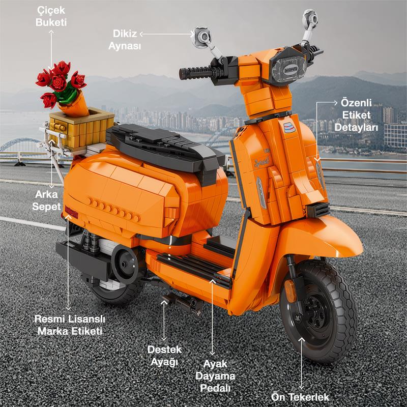Reobrix Creator 11036 Retro Scooter Lambretta V200 Special Turuncu Yaratıcı Yapı Blok Seti Building Blocks - 1169 Parça