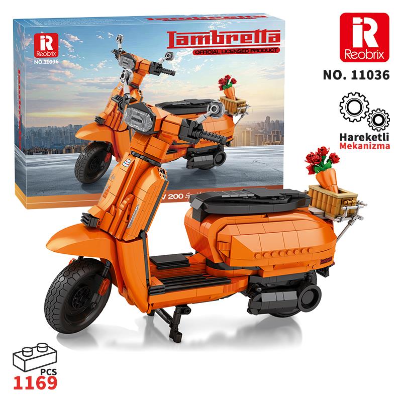 Reobrix Creator 11036 Retro Scooter Lambretta V200 Special Turuncu Yaratıcı Yapı Blok Seti Building Blocks - 1169 Parça