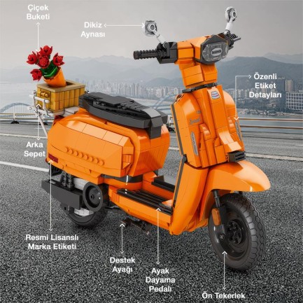 Reobrix Creator 11036 Retro Scooter Lambretta V200 Special Turuncu Yaratıcı Yapı Blok Seti Building Blocks - 1169 Parça - Thumbnail