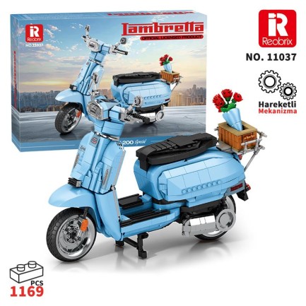Reobrix - Reobrix Creator 11037 Retro Scooter Lambretta V200 Special Mavi Yaratıcı Yapı Blok Seti Building Blocks - 1169 Parça