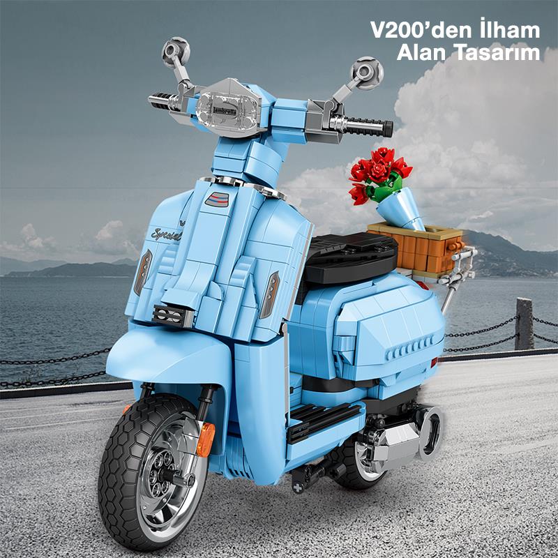 Reobrix Creator 11037 Retro Scooter Lambretta V200 Special Mavi Yaratıcı Yapı Blok Seti Building Blocks - 1169 Parça
