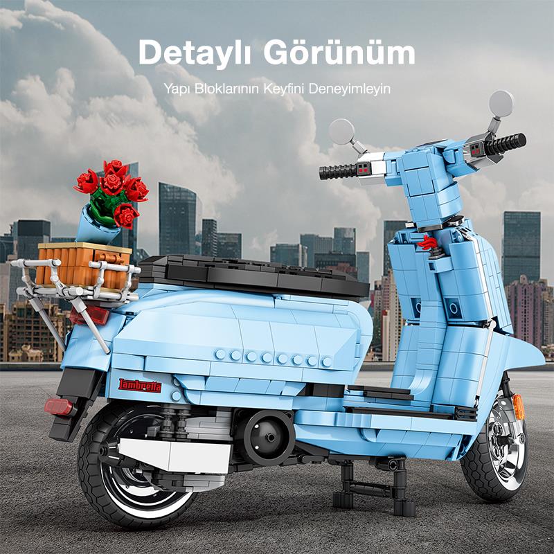 Reobrix Creator 11037 Retro Scooter Lambretta V200 Special Mavi Yaratıcı Yapı Blok Seti Building Blocks - 1169 Parça