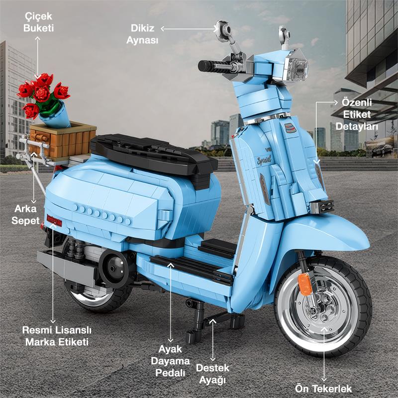 Reobrix Creator 11037 Retro Scooter Lambretta V200 Special Mavi Yaratıcı Yapı Blok Seti Building Blocks - 1169 Parça