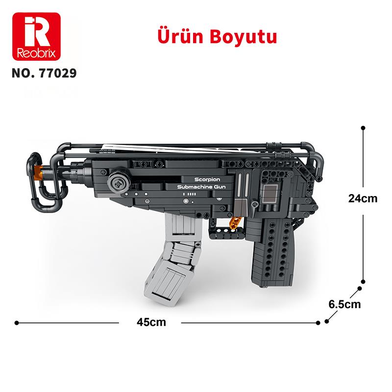 Reobrix 77029 Hafif Makineli Tüfek Yaratıcı Yapı Blok Seti Building Blocks (Scorpion Submachine Gun) - 566 Parça