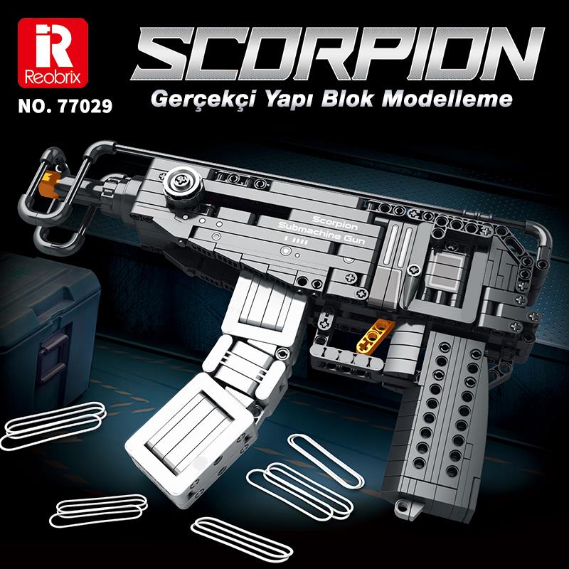 Reobrix 77029 Hafif Makineli Tüfek Yaratıcı Yapı Blok Seti Building Blocks (Scorpion Submachine Gun) - 566 Parça
