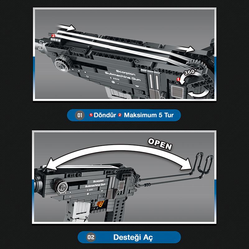 Reobrix 77029 Hafif Makineli Tüfek Yaratıcı Yapı Blok Seti Building Blocks (Scorpion Submachine Gun) - 566 Parça