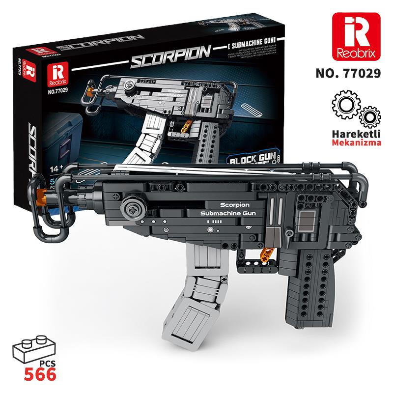 Reobrix 77029 Hafif Makineli Tüfek Yaratıcı Yapı Blok Seti Building Blocks (Scorpion Submachine Gun) - 566 Parça